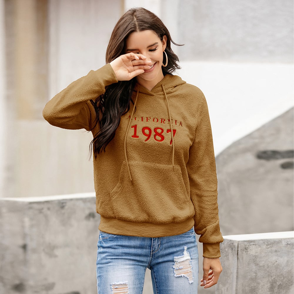 Women’s Embroidered Plush Pullover Sweater Jacket – Loose Lamb Fleece Casual Top, 4 Colors, S–XL