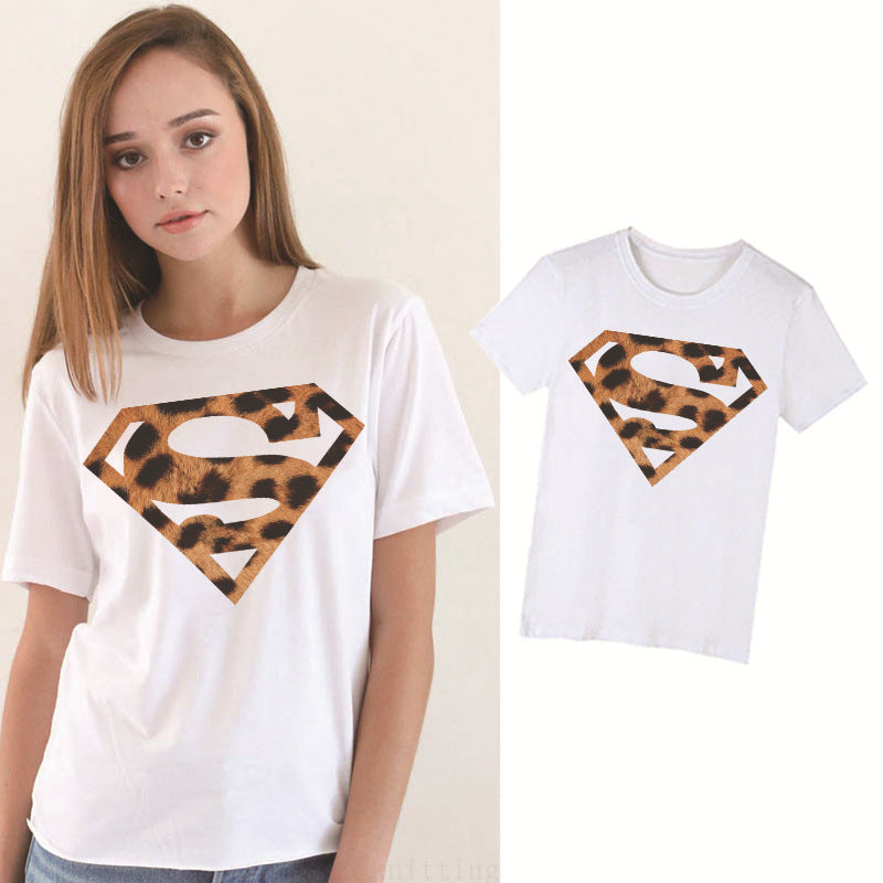 Leopard Print Diamond Short Sleeve T-Shirt for Women