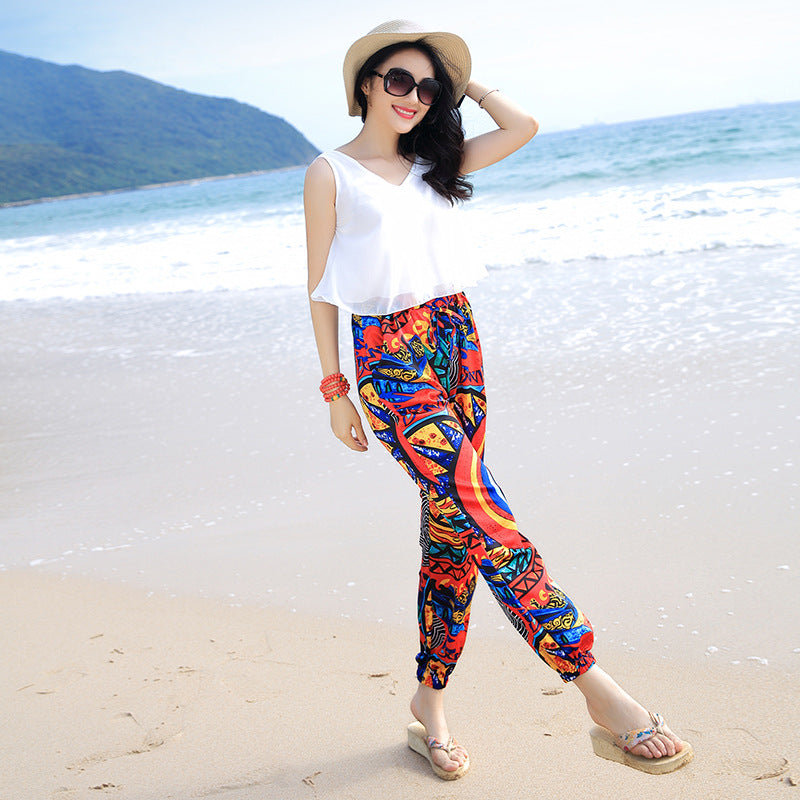 Women’s Bohemian Loose Lantern Pants – Ethnic Print Relaxed Harem Trousers, M–2XL