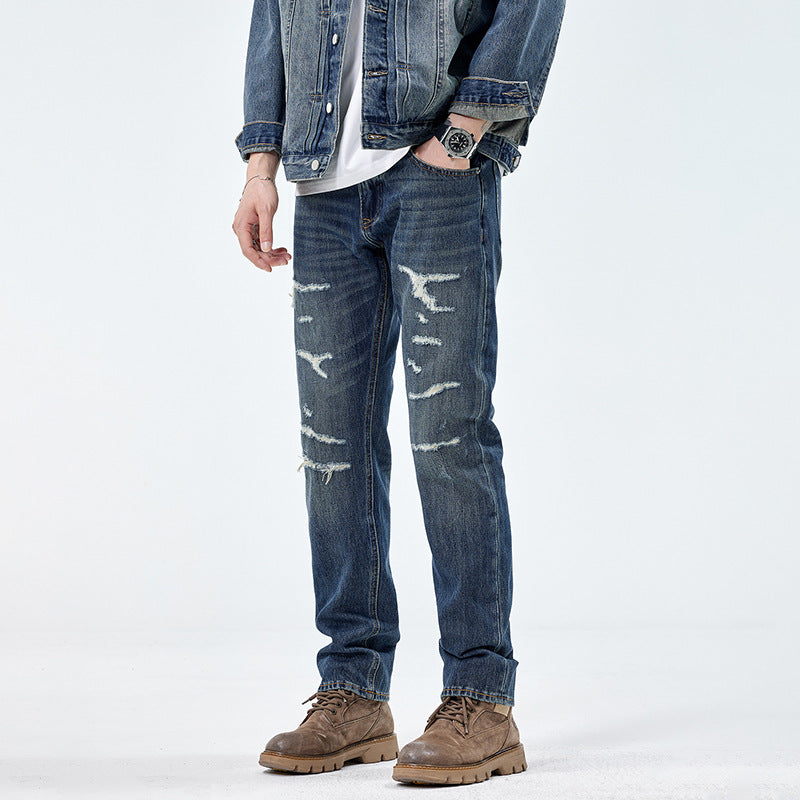 Men’s Slim-Fit Distressed Cotton Denim Pants – Casual Jeans – USA