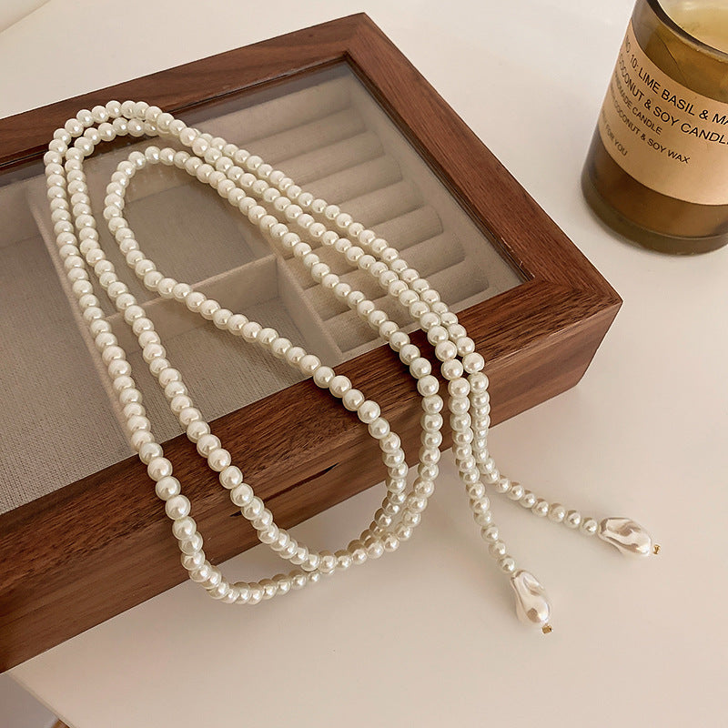 Korean Vintage Pearl Tassel Floral Bow Choker Necklace