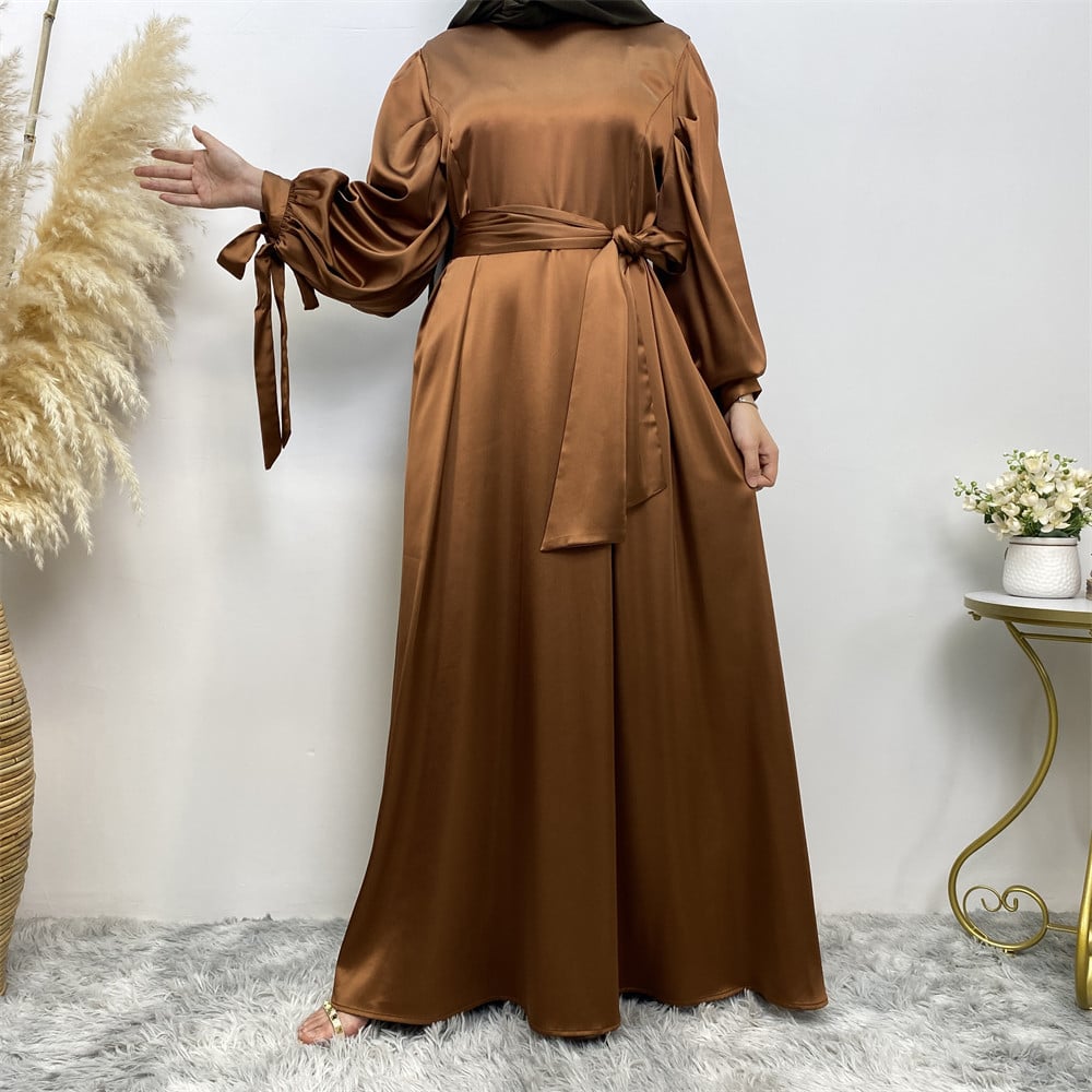 Elegant Satin Lace-Up Sleeve Dress – Women’s Slim-Fit Formal Evening Dress
