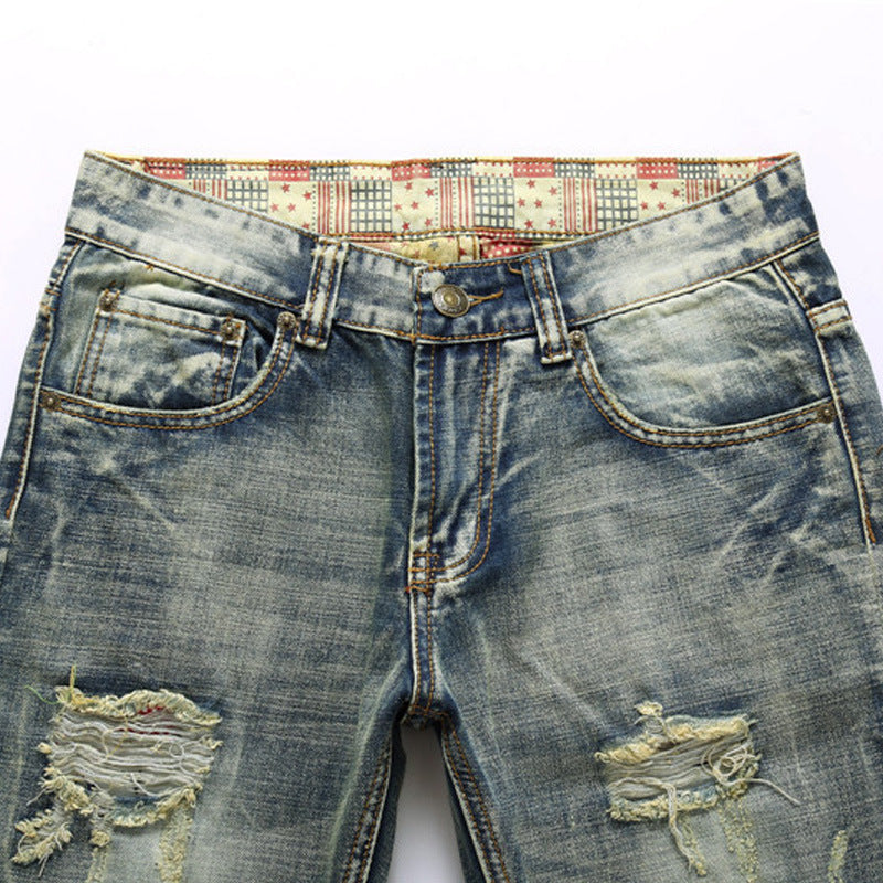 Men’s Distressed Vintage Denim Jeans – Casual Long Pants – USA