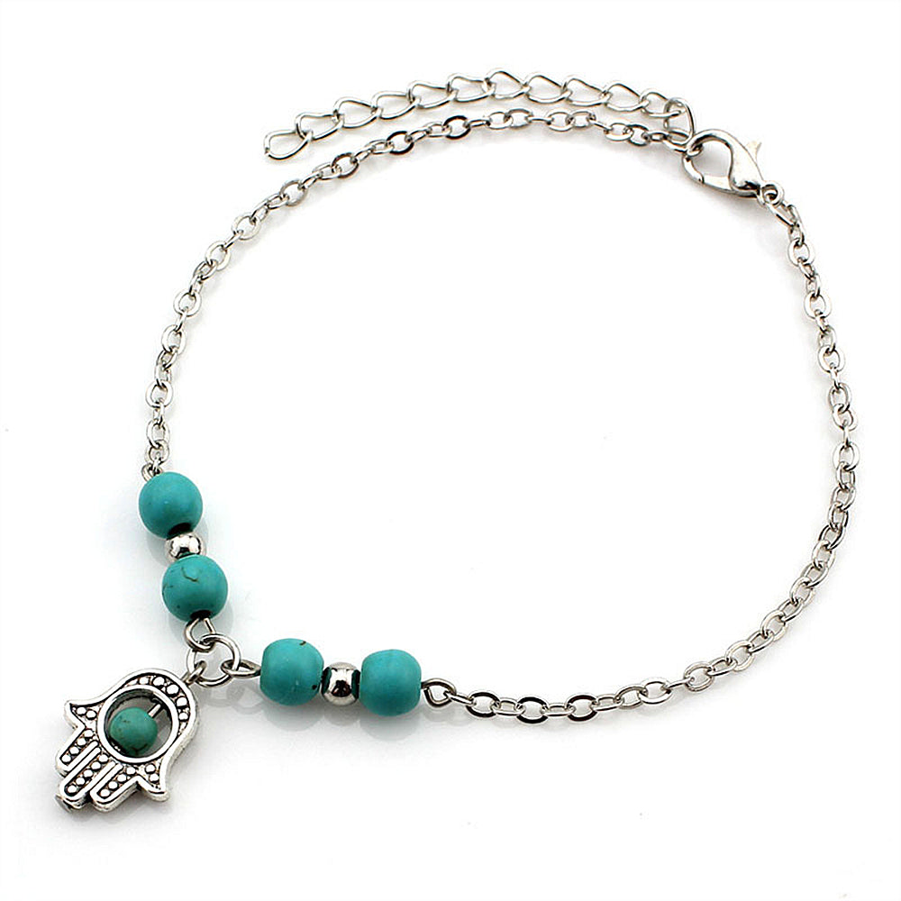 Handmade Beaded Pine Anklet with Cross Palm Tree Design