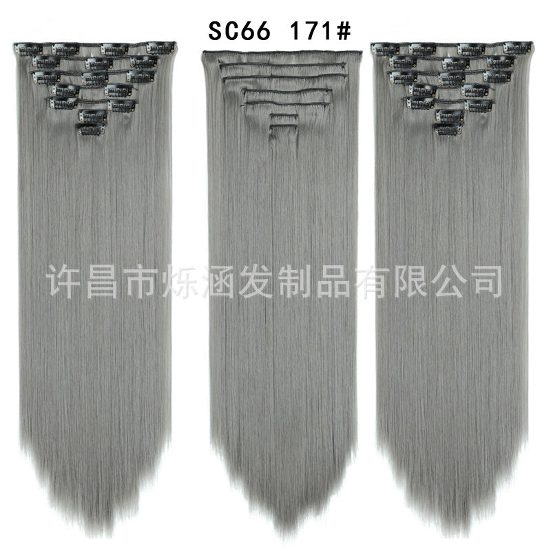 7-Piece Traceless Long Straight Hair Extensions – High-Temperature Silk, 57 Colors