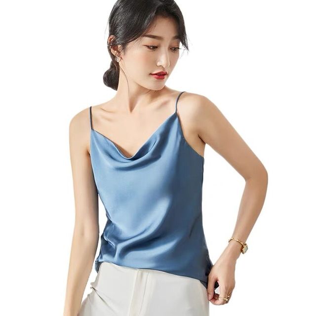 Women’s Avocado Green Silk Satin Tank Top – Elegant Sleeveless Camisole