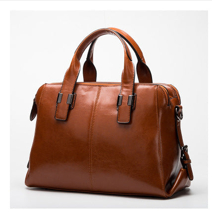Simple Leather Crossbody Bag for Women – Genuine Cowhide Retro Shoulder Bag with Multi-Pocket Storage