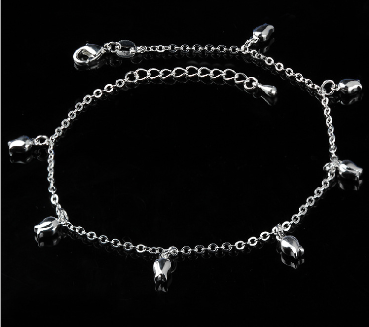 Silver Double Layer Star and Heart Charm Anklet