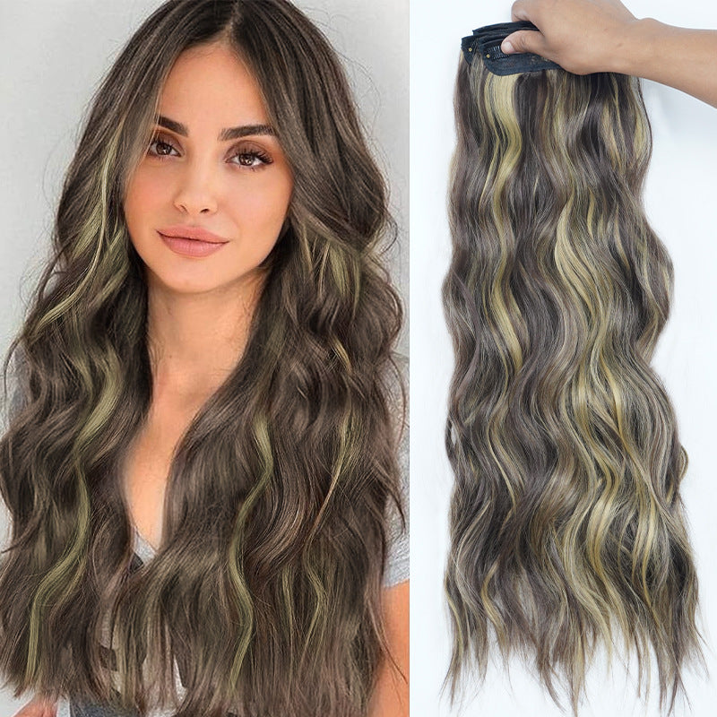 4-Piece 22-Inch Wavy Clip-In Hair Extensions for Women – Synthetic Water Wave Set