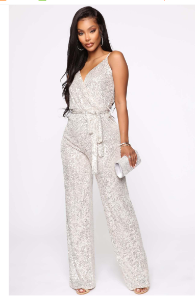 Women’s Sequin Slim-Fit Jumpsuit – Sleeveless Backless Party Romper
