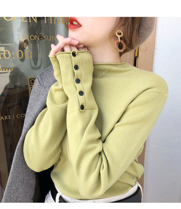 Women’s Fall Half-Turtleneck Knit Sweater – Loose Long Sleeve Casual Pullover