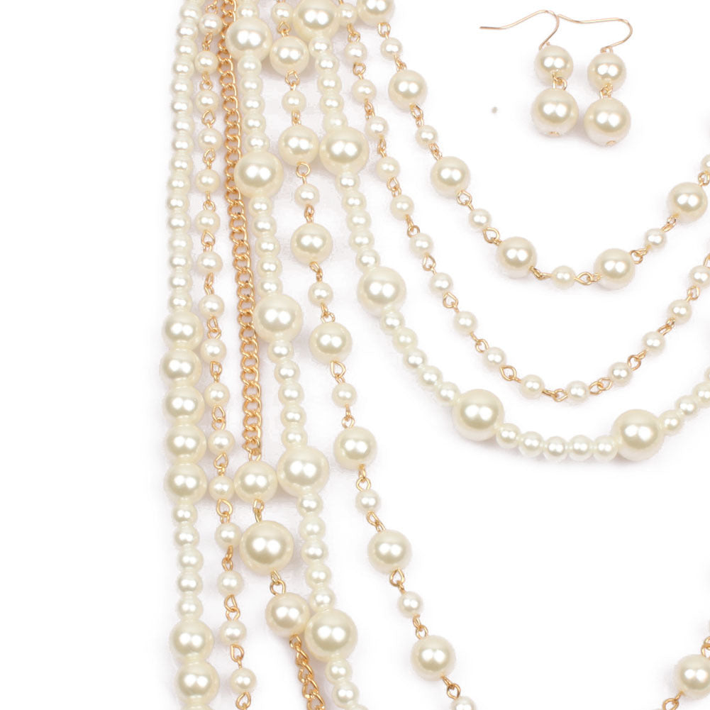 Women’s Handcrafted Multi-Layer Pearl Necklace – Elegant White Statement Jewelry, 46cm + 8cm Extension