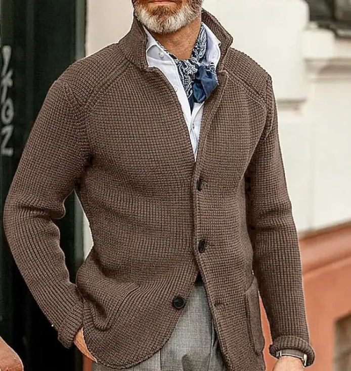 Men’s Knitted Sweater Coat – Acrylic Casual Warm Knit Cardigan, 15 Colors, S–4XL