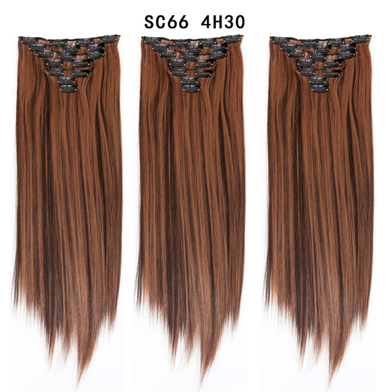 7-Piece Traceless Long Straight Hair Extensions – High-Temperature Silk, 57 Colors