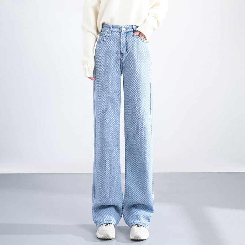 Women’s Plush Thick Wide-Leg Jeans – Cotton-Rich Warm Velvet-Lined Denim, S–XL
