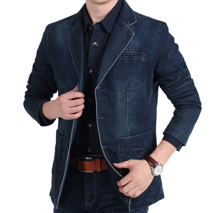 Men’s Cotton Denim Blazer Jacket – Loose Fit Casual Denim Suit Jacket, M–4XL