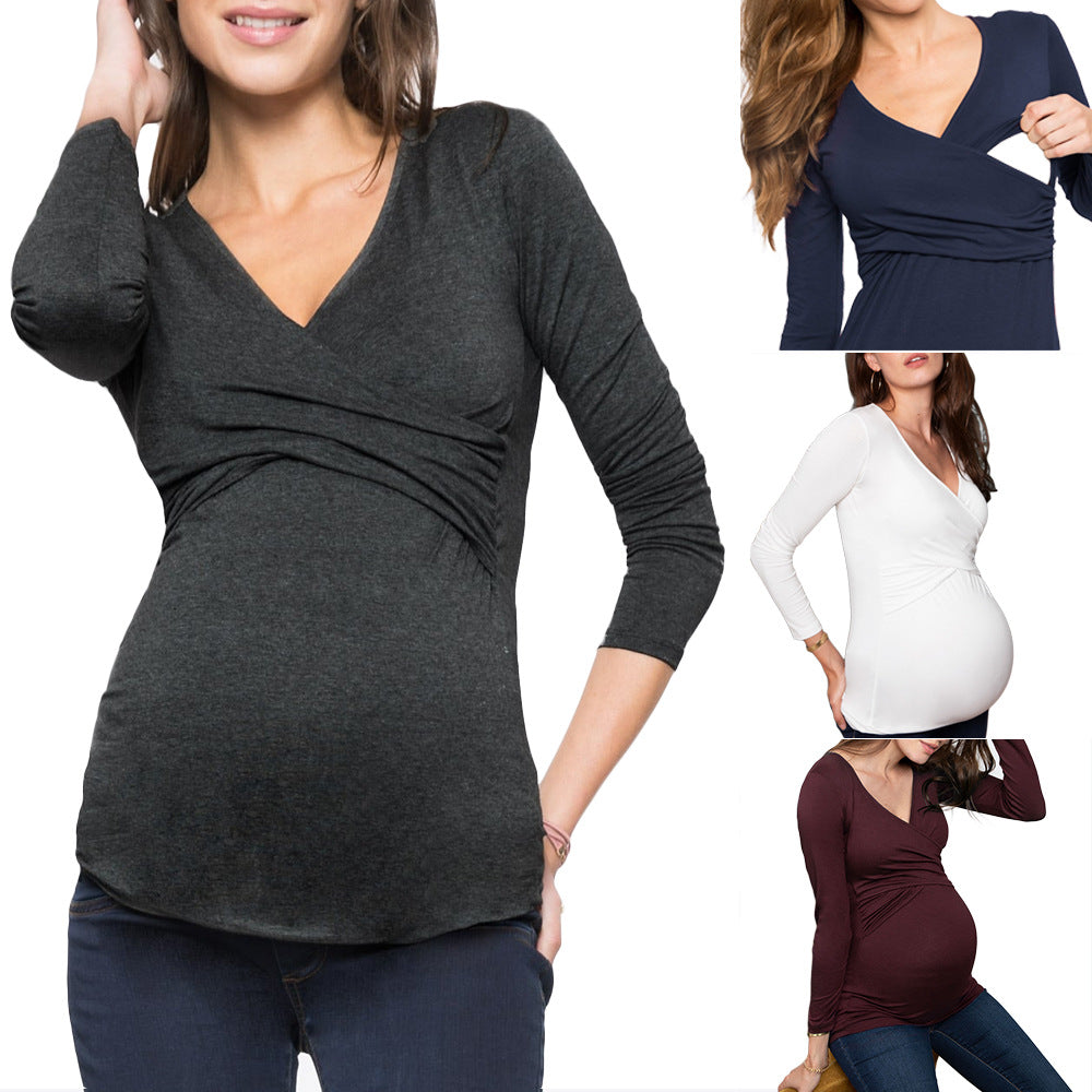 Women’s Maternity Cross Wrap Ribbed Top – Stylish Pregnancy Tee