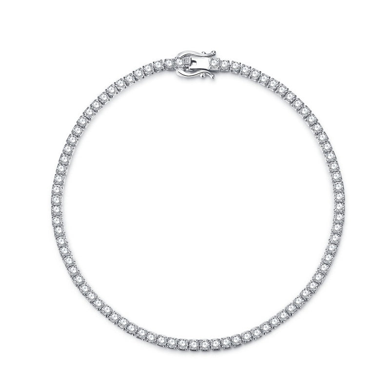 Women’s Sterling Silver Diamond Bracelet – Elegant 2mm & 3mm Crystal Jewelry