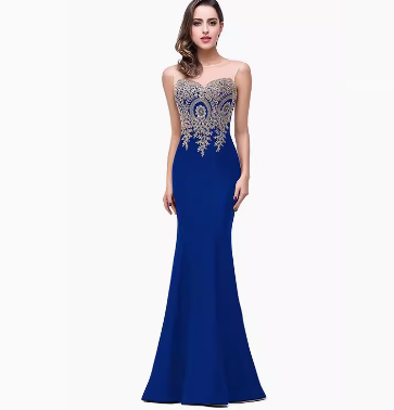 Amazon Europe Evening Dress with Sheer Back and Mermaid Hem for Women USA