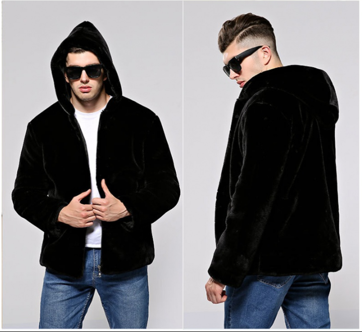 Men’s Faux Fur Jacket with Short Collar – Warm Winter Outerwear – USA