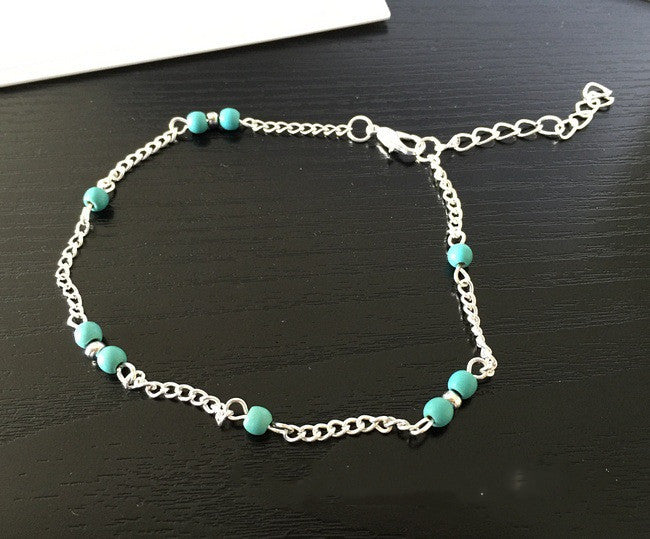 Handmade Turquoise Bead Anklet, Street Style Fashion