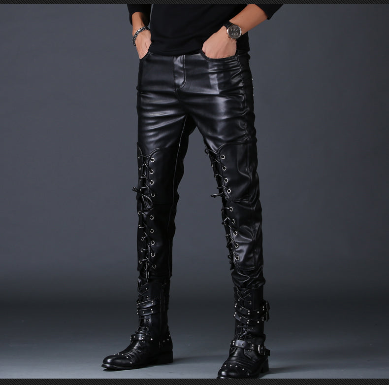 Men’s Skinny Leather Motorcycle Pants – Slim Biker Trousers