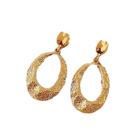 Vintage Geometric Oval Metal Earrings for Women – Retro Statement Jewelry