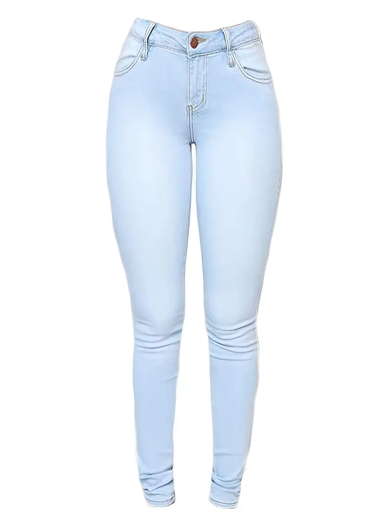Women’s High-Rise Skinny Fit Stacked Jeans – Solid Color Pencil Denim, S–XXL