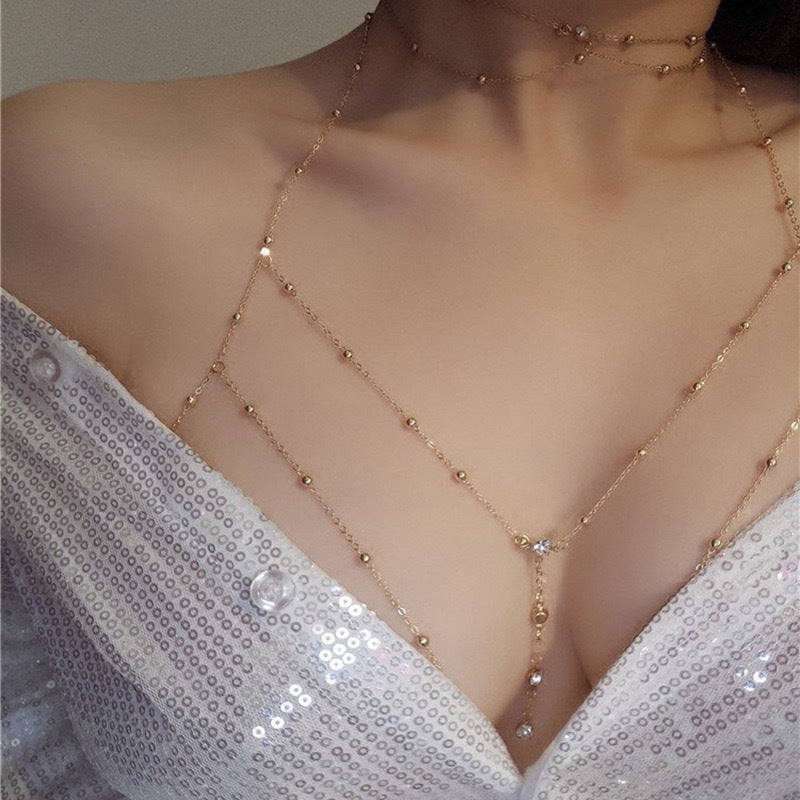 Women’s Geometric Rhinestone Body Chain – Lightweight Bikini, Chest & Waist Statement Jewelry