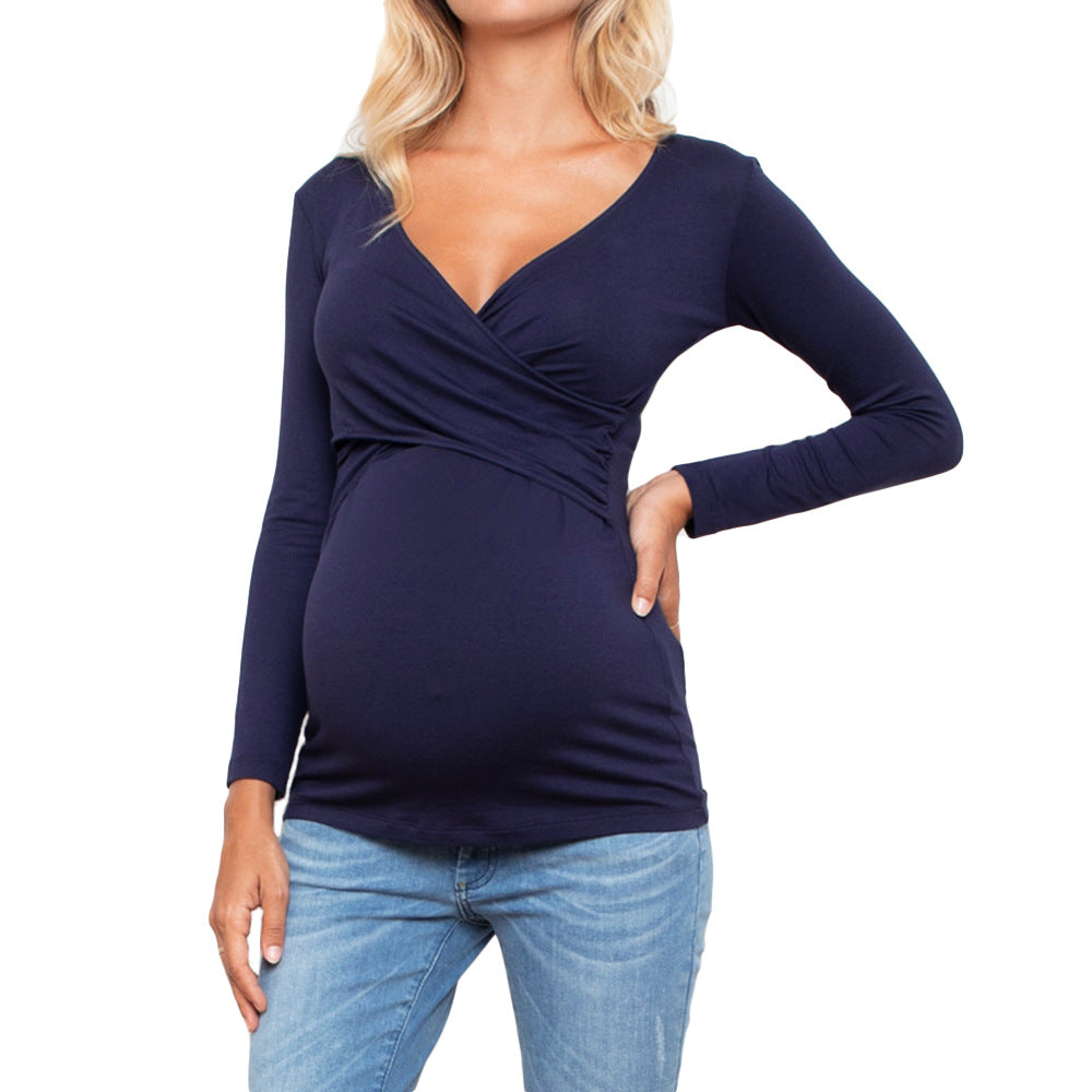 Women’s Maternity Cross Wrap Ribbed Top – Stylish Pregnancy Tee