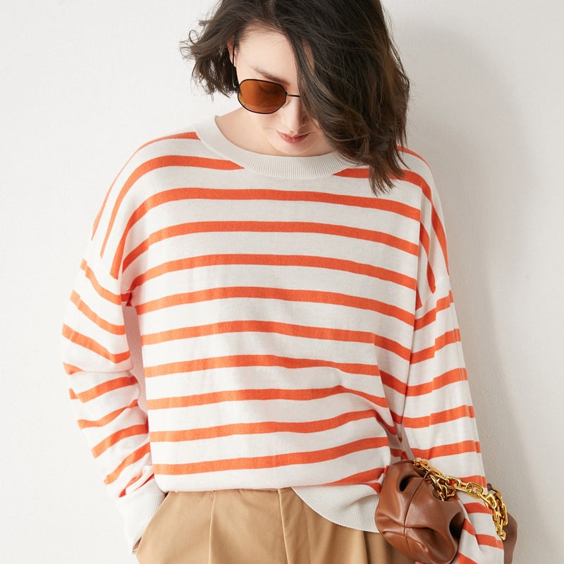 Striped Long Sleeve Round Neck T-Shirt for Women