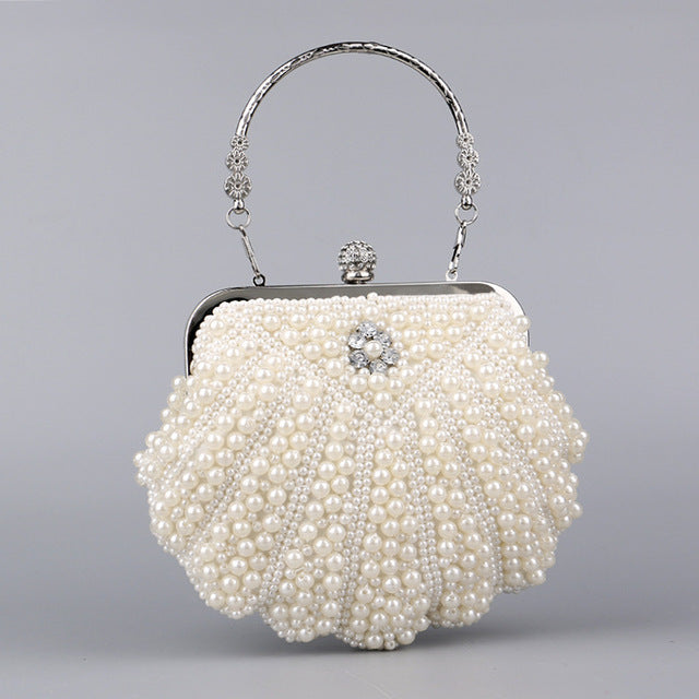 Luxury Pearl Evening Clutch Bag for Women – Elegant Satin Banquet Handbag for Parties & Formal Events
