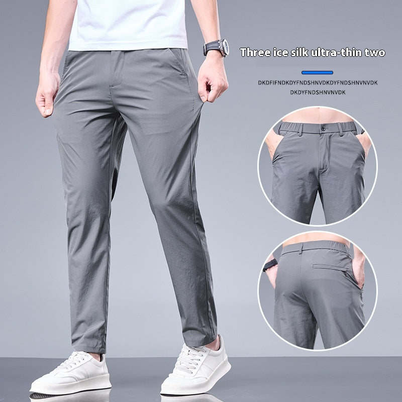 Men’s Ice Silk Casual Pants – Lightweight Thin Trendy Trousers