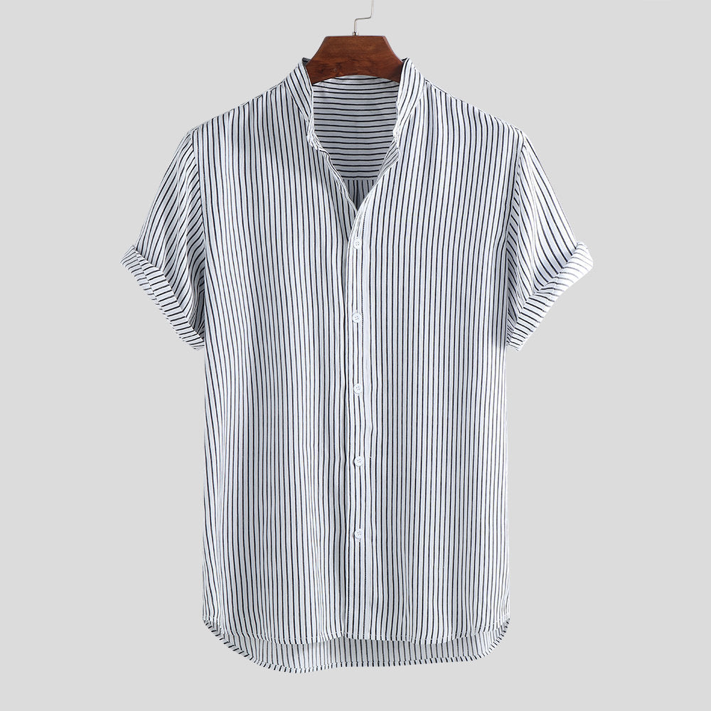 Men’s Striped Stand Collar Shirt – Mercerized Cotton & Tencel Casual Business Shirt, M–4XL
