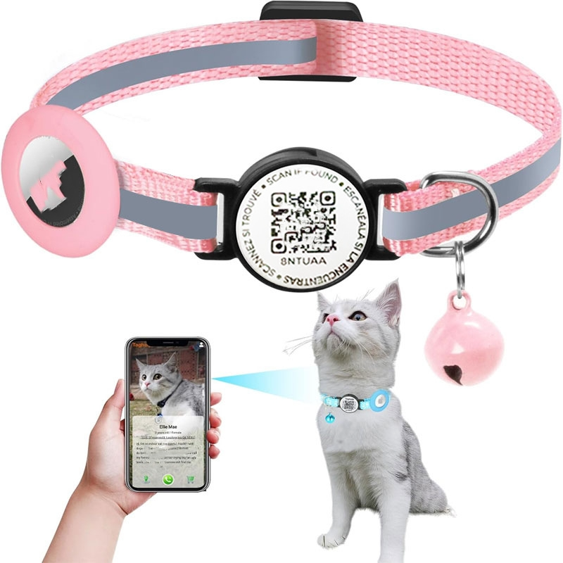 QR Code Anti-Lost Pet Collar with AirTag Holder – Reflective Silicone Tracker Collar