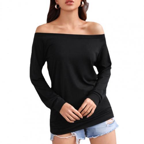 Off Shoulder Long Sleeve Round Neck T-Shirt for Women