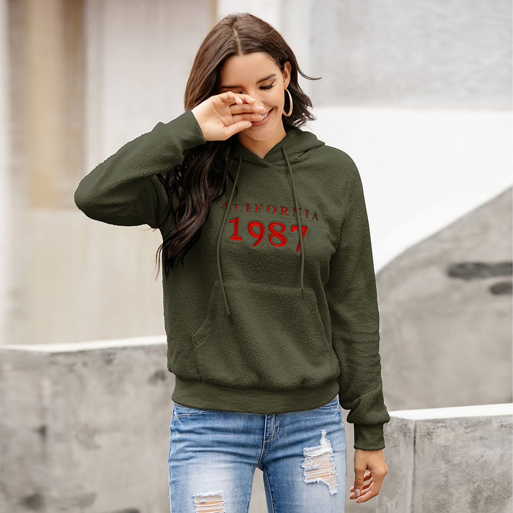 Women’s Embroidered Plush Pullover Sweater Jacket – Loose Lamb Fleece Casual Top, 4 Colors, S–XL