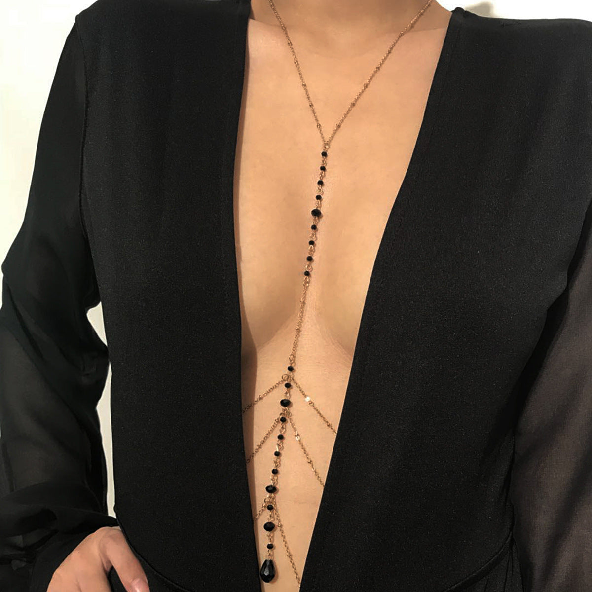 Women’s Multi-Layer Crystal Body Chain Necklace – Geometric Rhinestone Statement Jewelry, Gold & Silver