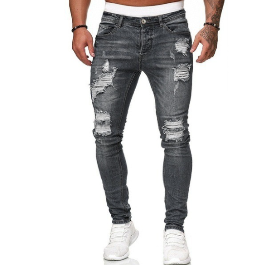 Men’s Slim Fit Ripped Jeans – Casual Distressed Denim Trousers