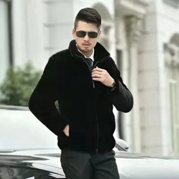 Men’s Faux Fur Jacket with Short Collar – Warm Winter Outerwear – USA
