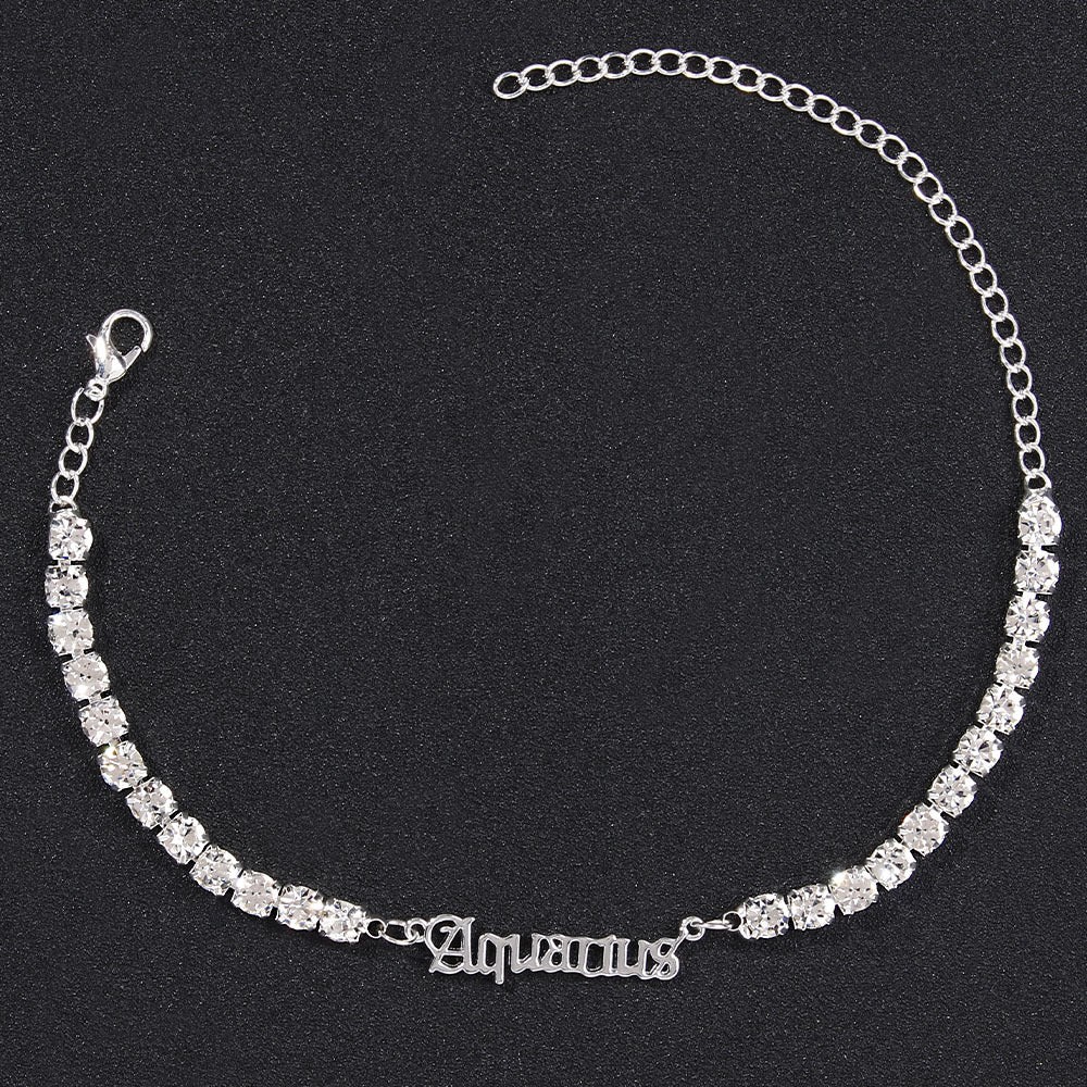 Stainless Steel Zodiac Anklet with Rhinestones