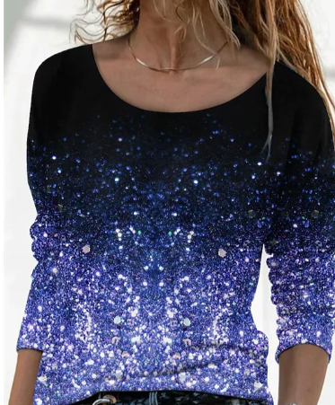 3D Printed Casual Long Sleeve Pullover T-Shirt for Women
