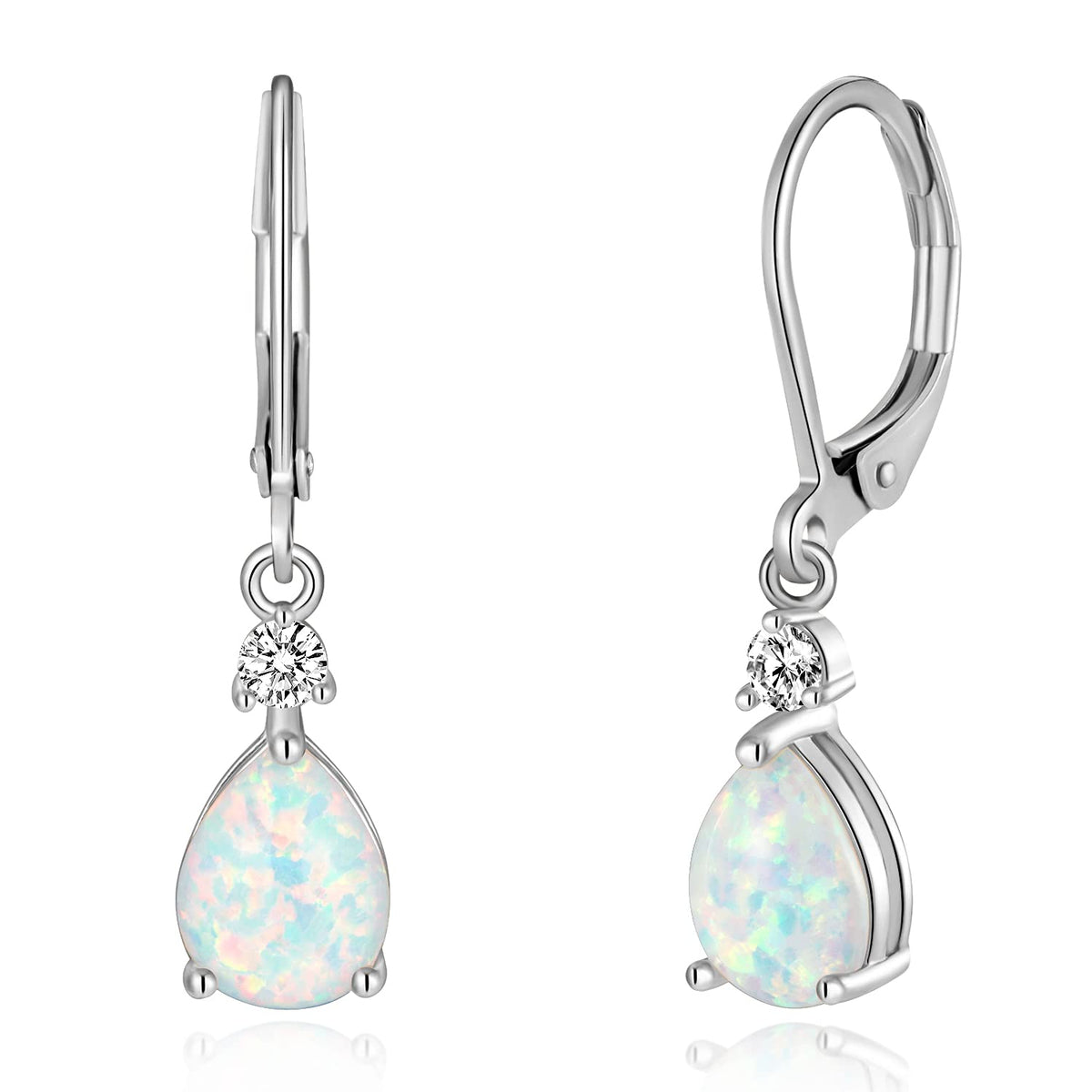 CiNily Opal Dangle Earrings – White Gold Plated Leverback Drop Earrings