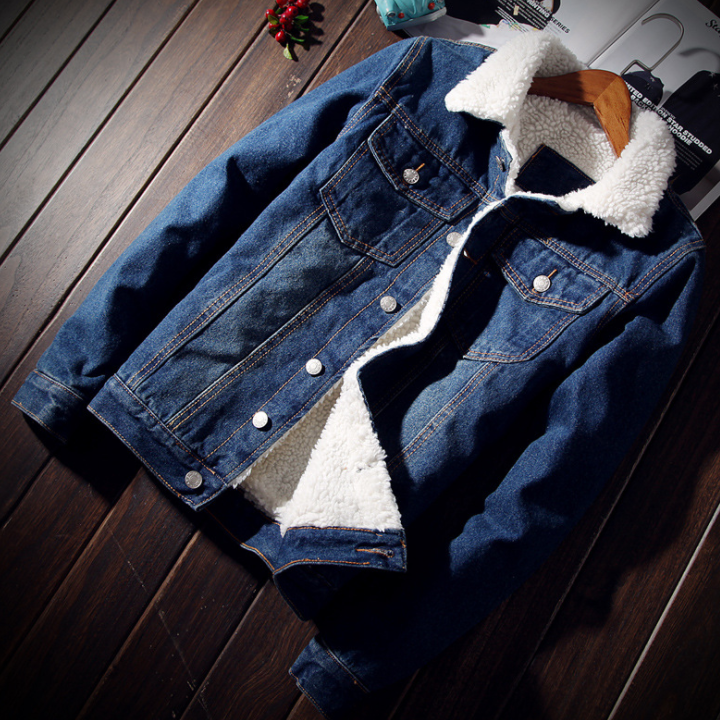 Men’s Oversized Denim Bomber Jacket with Fur Lining
