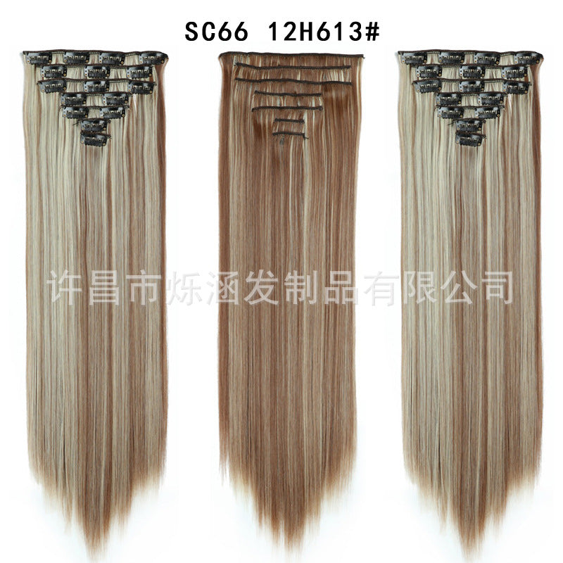 7-Piece Traceless Long Straight Hair Extensions – High-Temperature Silk, 57 Colors