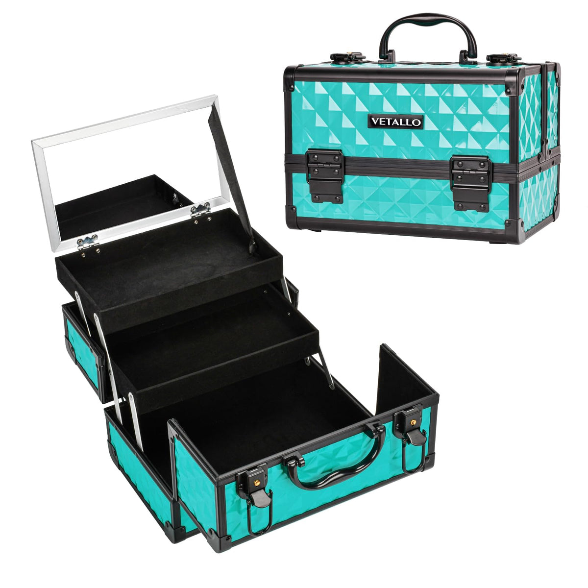 VETALLO Lockable Travel Makeup Box – Large Organizer with Mirror