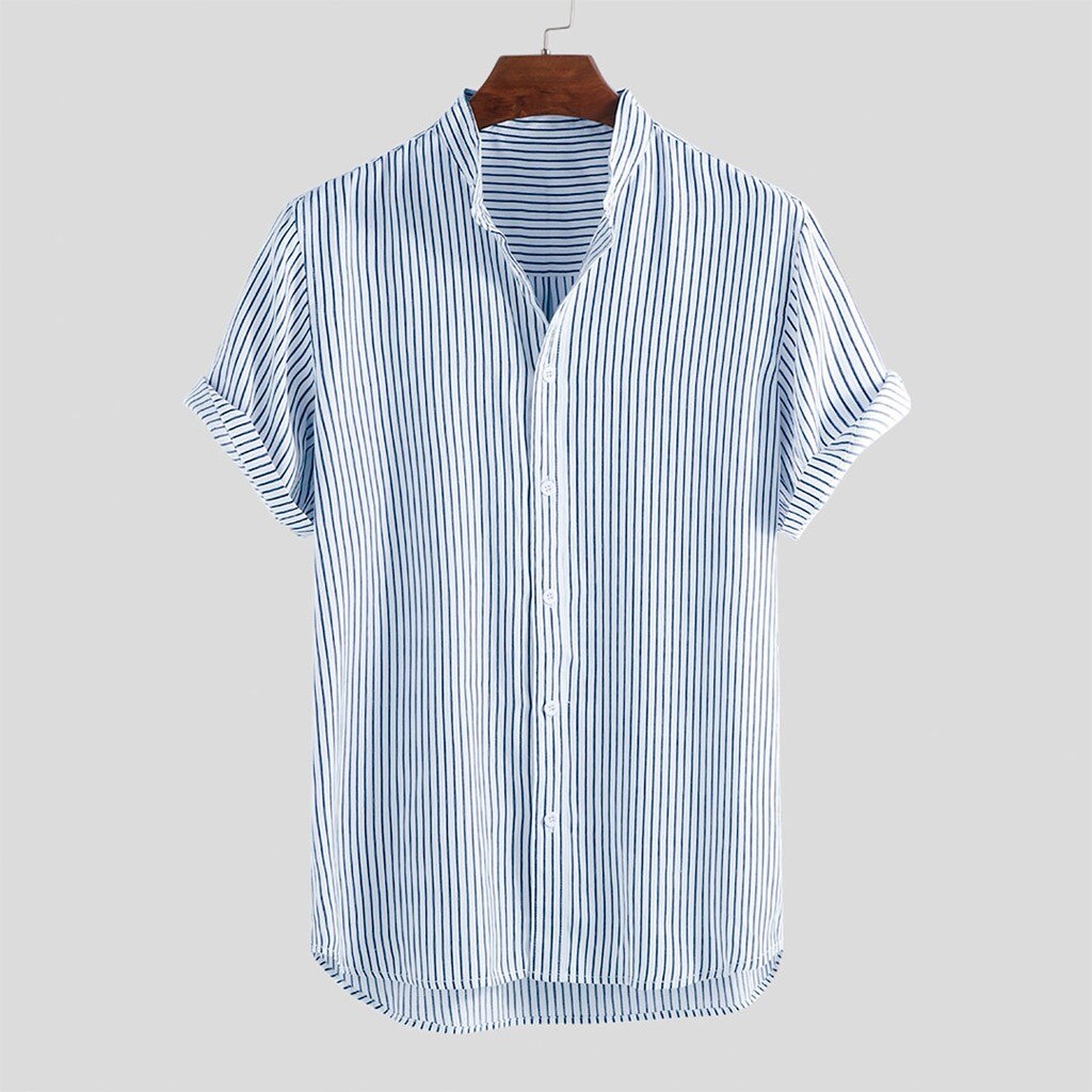 Men’s Striped Stand Collar Shirt – Mercerized Cotton & Tencel Casual Business Shirt, M–4XL