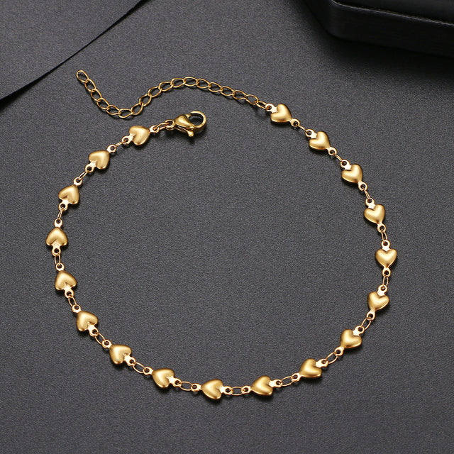 Gold Color Stainless Steel Heart Chain Anklet for Women