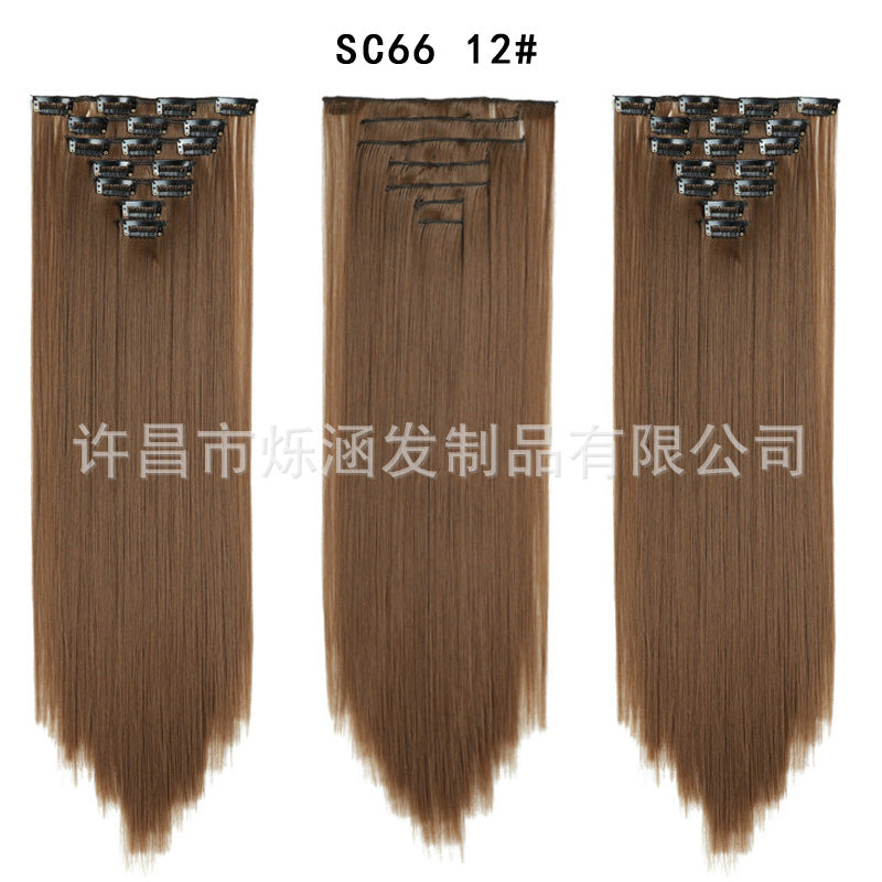 7-Piece Traceless Long Straight Hair Extensions – High-Temperature Silk, 57 Colors