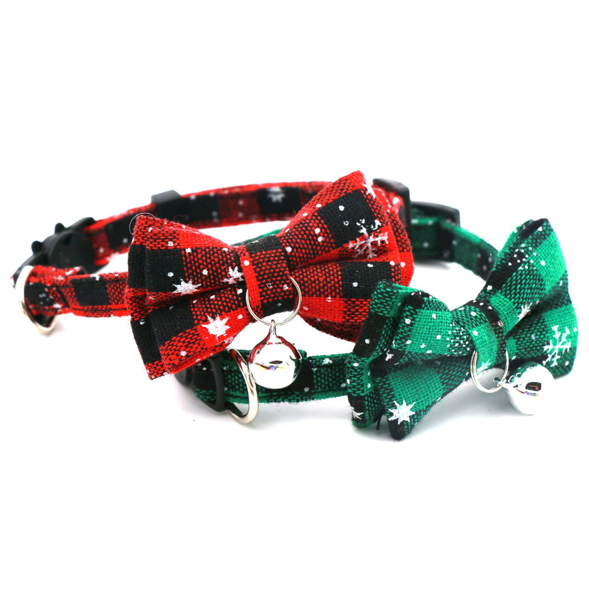 Christmas Cat Collar with Detachable Snowflake Bow – 27CM Safety Buckle Holiday Collar